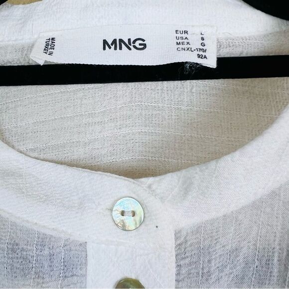 MNG MANGO Blouse Top White Ruffle Lace Size L - Picture 7 of 10